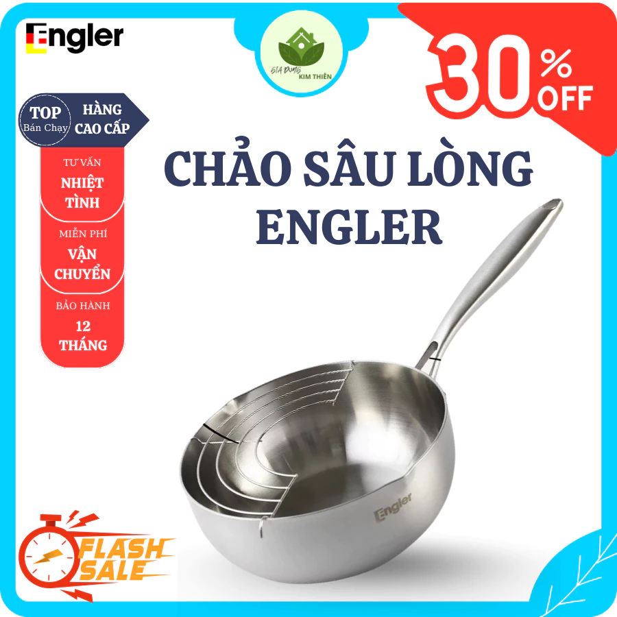 Chảo Sâu Lòng Inox Engler EL3860 Bề Mặt Ngoài Bóng Gương Tinh Tế, Đa Năng Phù Hợp Mọi Loại Bếp - Gia Dụng Kim Thiên