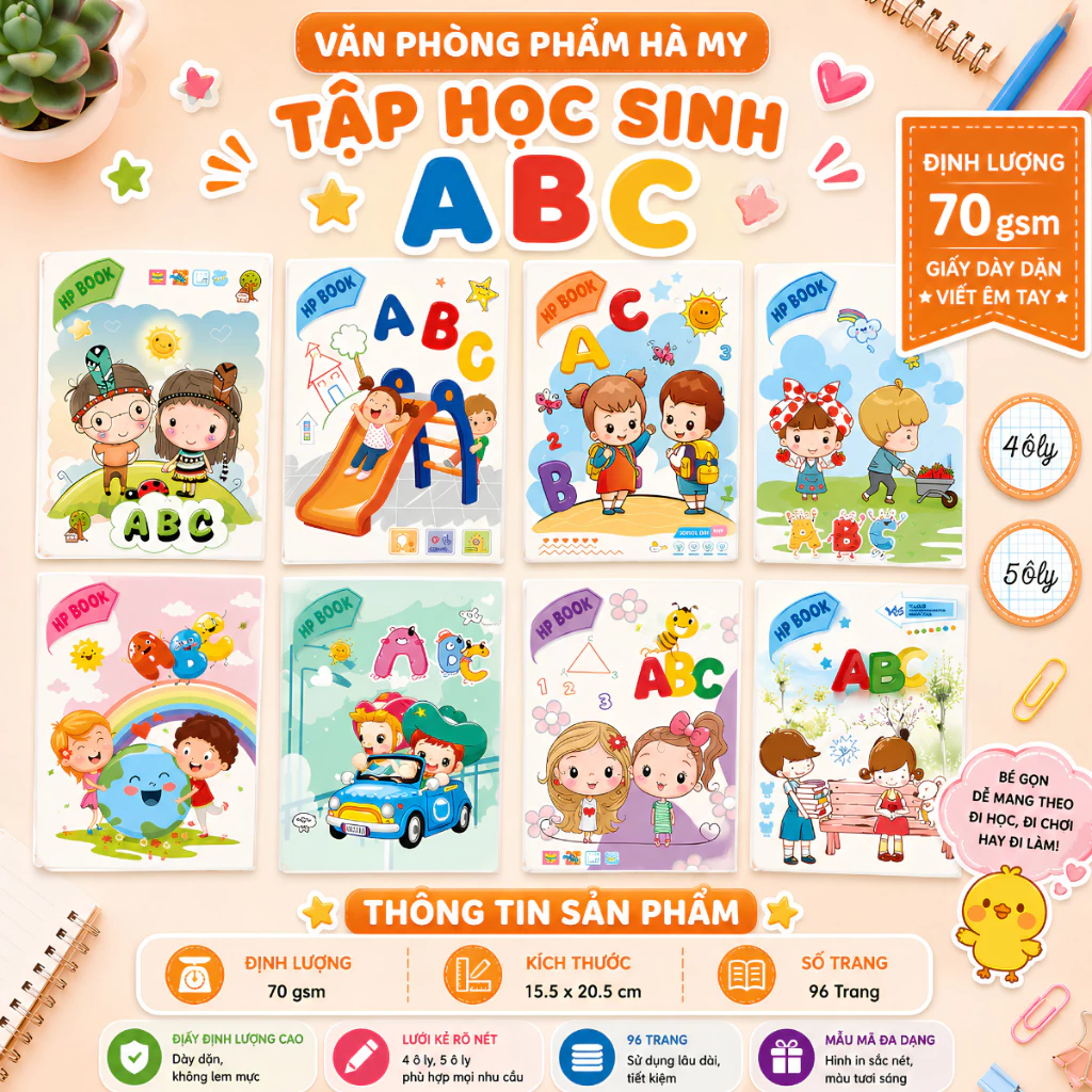 Combo 10 quyển Tập Vở Học Sinh ABC 96 Trang A5 Giấy 70Gsm/80gsm Giấy láng mịn, viết êm tay