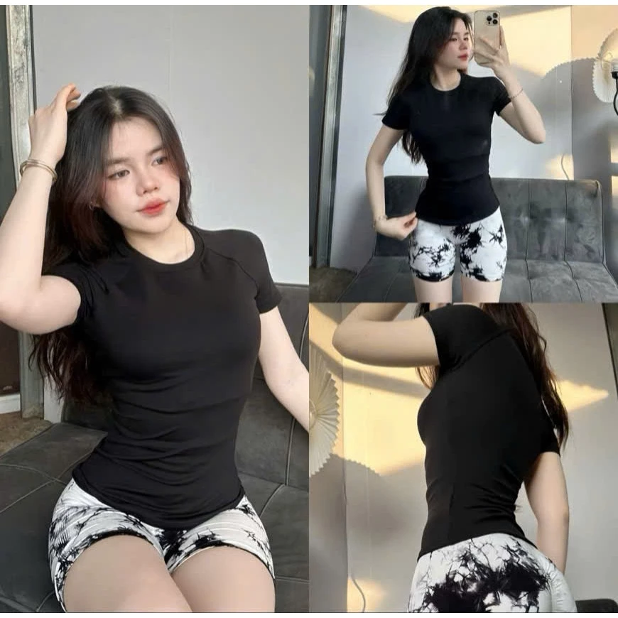 Áo cộc tay Thể Thao Nữ Tập Gym Yoga Aerobic  Kèm Mút Chất Thun Poly 2 Da Co Giãn 4 Chiều Thấm Hút Mồ Hôi (Áo02)