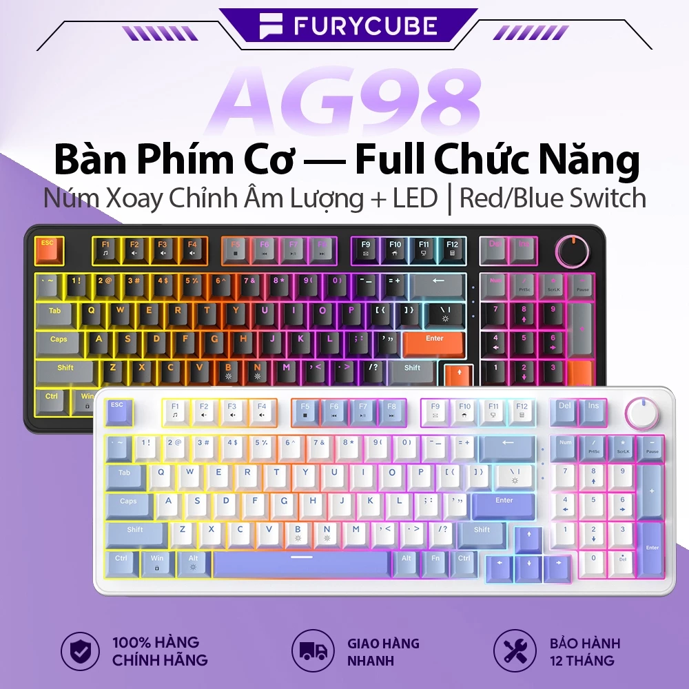 Bàn Phím Cơ Gaming Có Dây ZIFRIEND AG98, 96 phím Núm Xoay, LED, Hotswap, Red/Blue Switch, Gasket