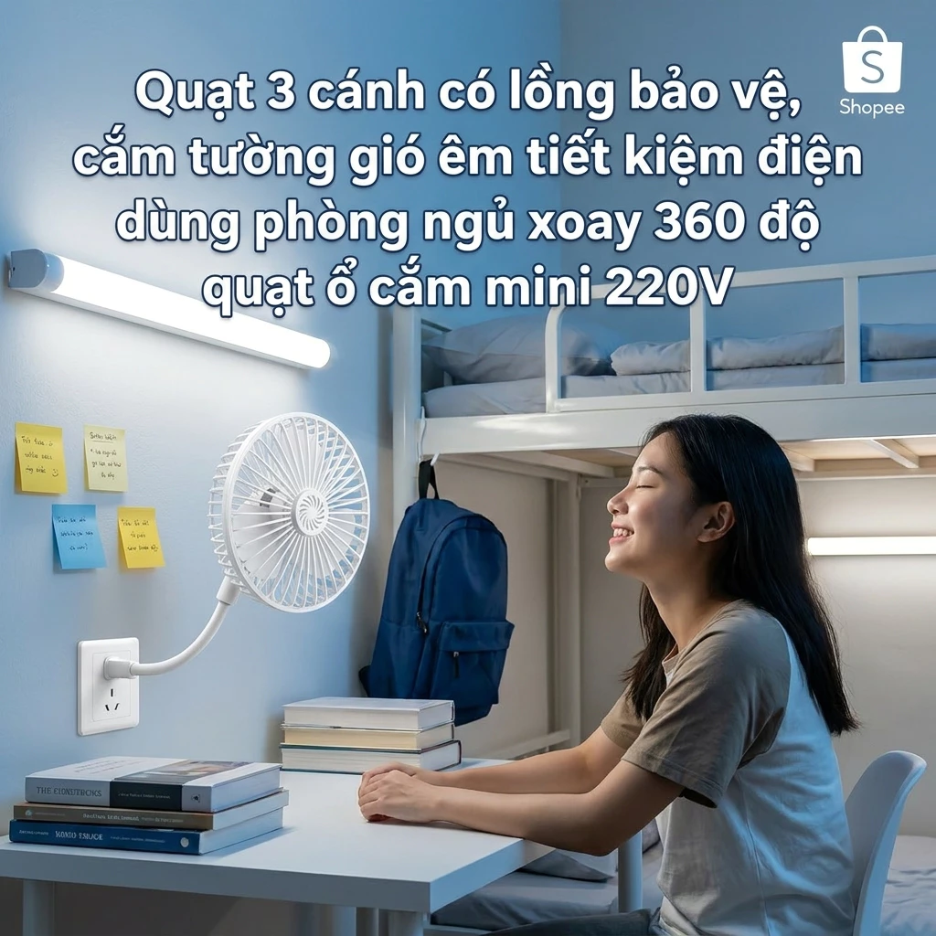Quạt ổ cắm mini 220V gió êm tiết kiệm điện thiết kế nhỏ gọn dùng cá nhân