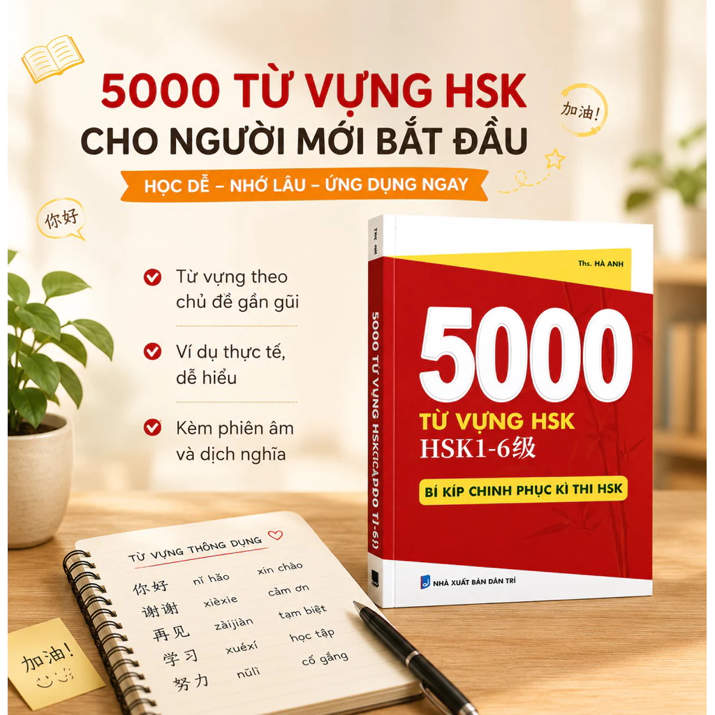 Sách-(có file nghe)5000 Từ Vựng HSK1-6 Bí Kíp Chinh Phục Kì Thi HSK