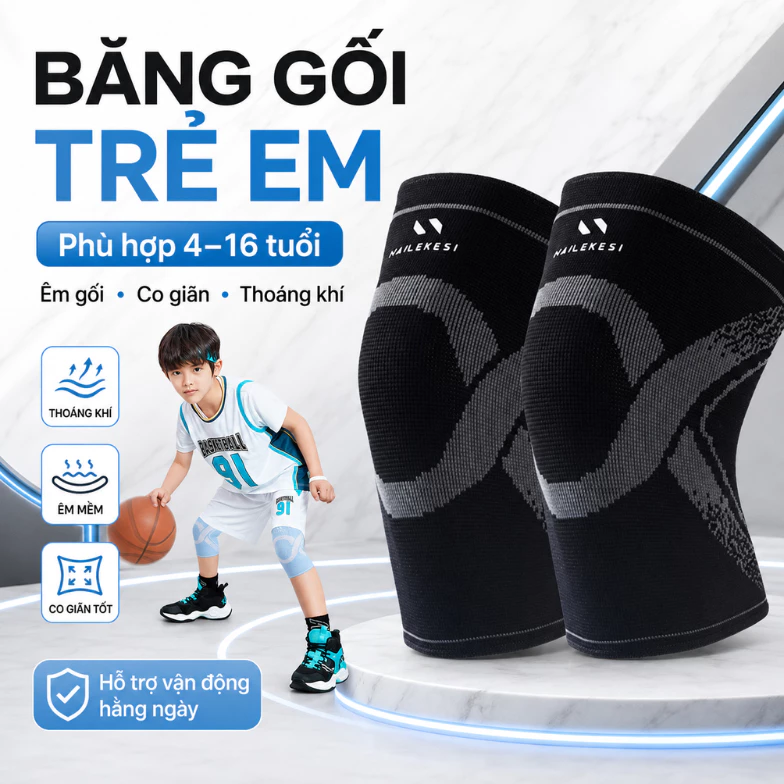 Đệm đầu gối thể thao trẻ em NAILEKESI, co giãn 4 chiều thoáng khí thấm hút mồ hôi shiwei NLKS-1025