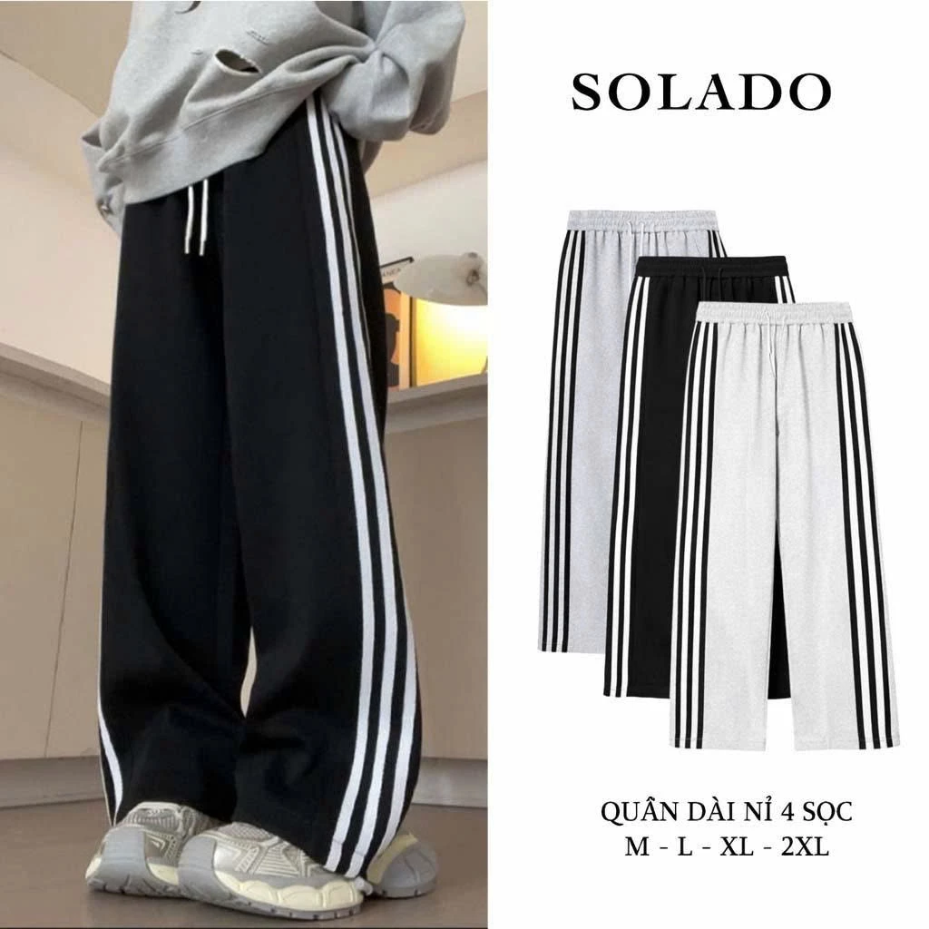 Quần dài 4 sọc SOLADO chất vải nỉ 2 da co giãn thoải mái fom unisex nam nữ Q4S