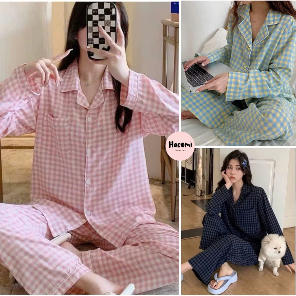 Bộ pijama dài tay viền chất đũi nhăn mặc nhà - Bộ đồ ngủ mặc nhà họa tiết dễ thương
