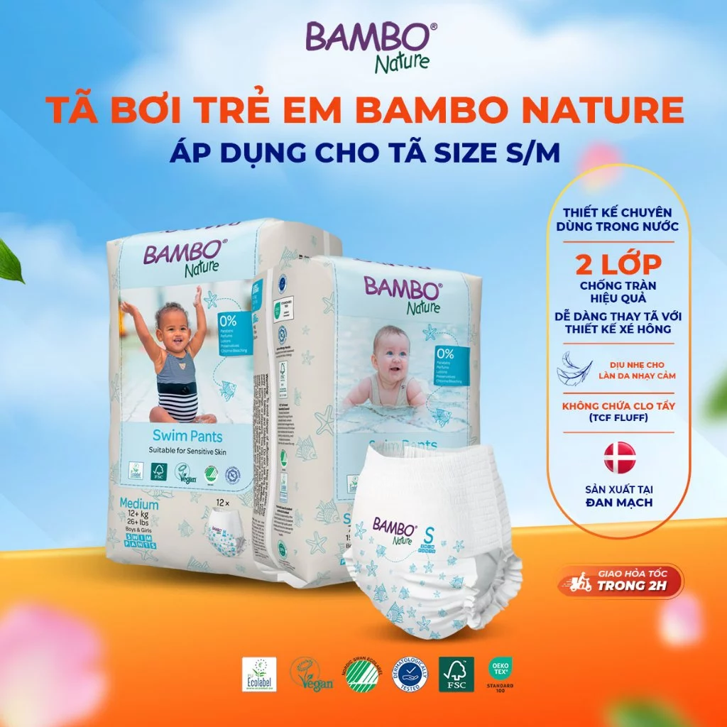 Tã Bơi Bambo Nature Swim Pants – Cho Bé Thỏa Sức Vui Chơi Dưới Nước, Dịu Nhẹ Da Nhạy Cảm, Chuẩn Đan Mạch