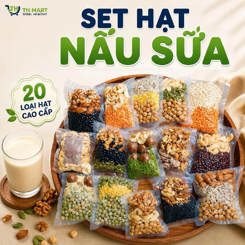 [SALE 25.9] Set 30 Ngày Hạt Nấu Sữa Hữu Cơ Hút Chân Không Dinh Dưỡng Thuần Chay 20 Loại Hạt Đa Dạng, Ít Béo