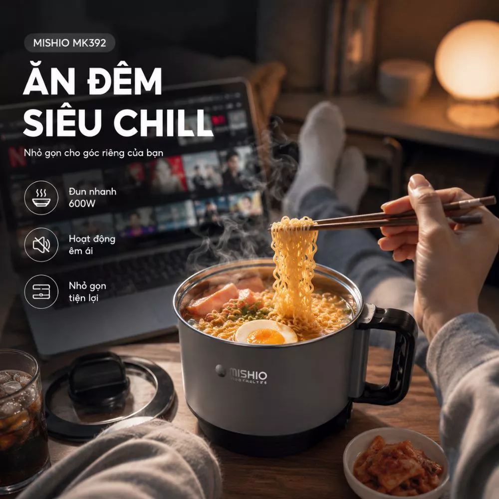 Nồi điện đa năng lòng ceramic Mishio MK271 1.5L - thanh lý trưng bày