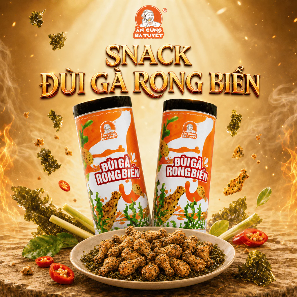 SNACK ĐÙI GÀ RONG BIỂN KHỔNG LỒ + tặng 1 nem nướng phên - ĂN CÙNG BÀ TUYẾT M37
