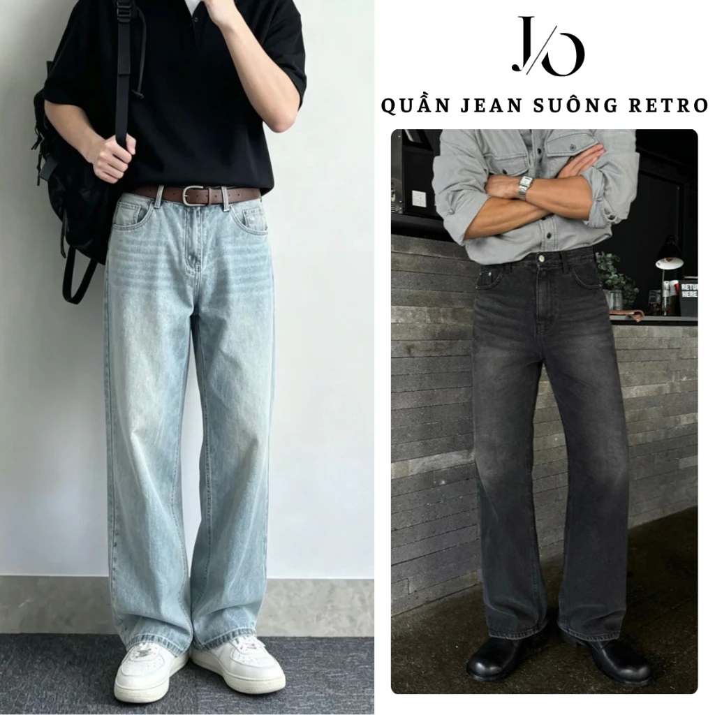 Quần Jean Suông WASH RETRO Nam Form Suông Ống Đứng Dáng Dài Quần Jean Unisex Lưng Cao Phủ Giày