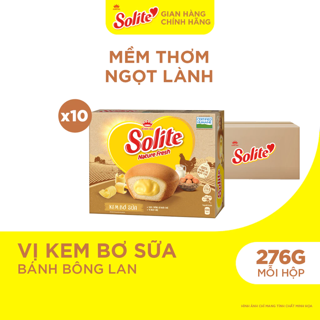 Thùng 10 Hộp Bánh Bông Lan Solite Nature Fresh Kem Bơ Sữa 276G