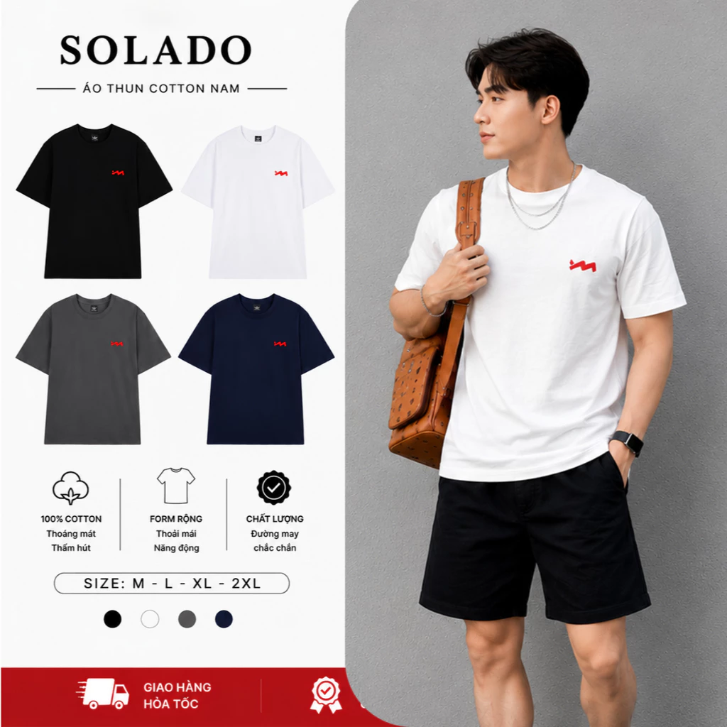 Áo Thun Nam Nữ SOLADO Cổ Tròn Vải Cotton 250gsm Co Gian Thoáng Mát Thấm Hút Mồ Hôi AT04