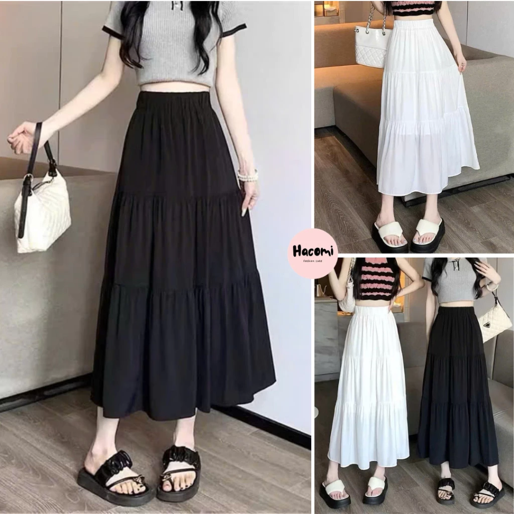 Chân váy 3 tầng nữ, cạp chun bánh bèo tiểu thư dáng xòe phong cách hssv màu trắng - đen cá tính ulzzang