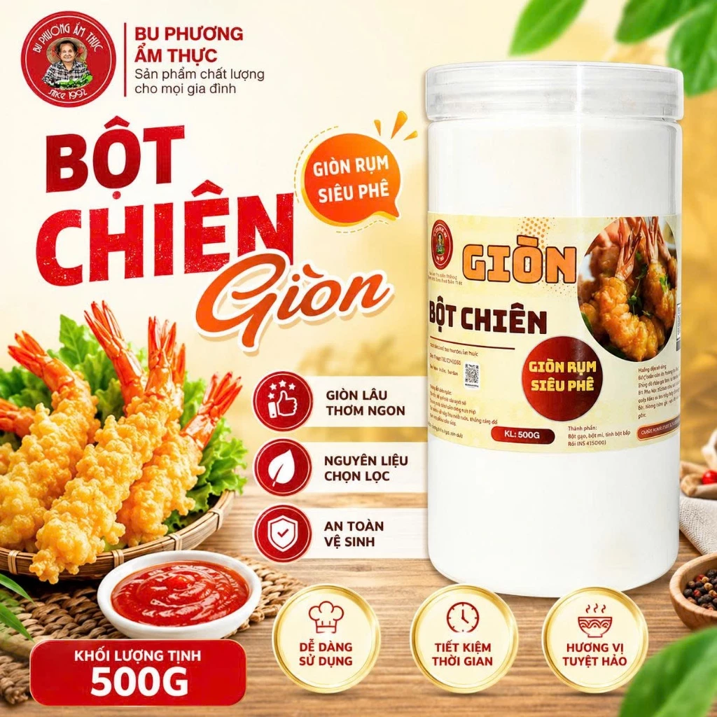 Bột Chiên Giòn 500G Siêu Giòn Rụm Thương Hiệu Bu Phương Ẩm Thực