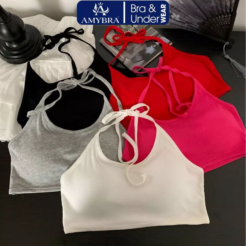 Áo Bra Nữ Cotton Cổ Yếm Buộc Dây Hỡ Lưng Gợi Cảm - Áo 2 Dây Croptop Có Đệm Ngực Trendy AMYBRA B8703