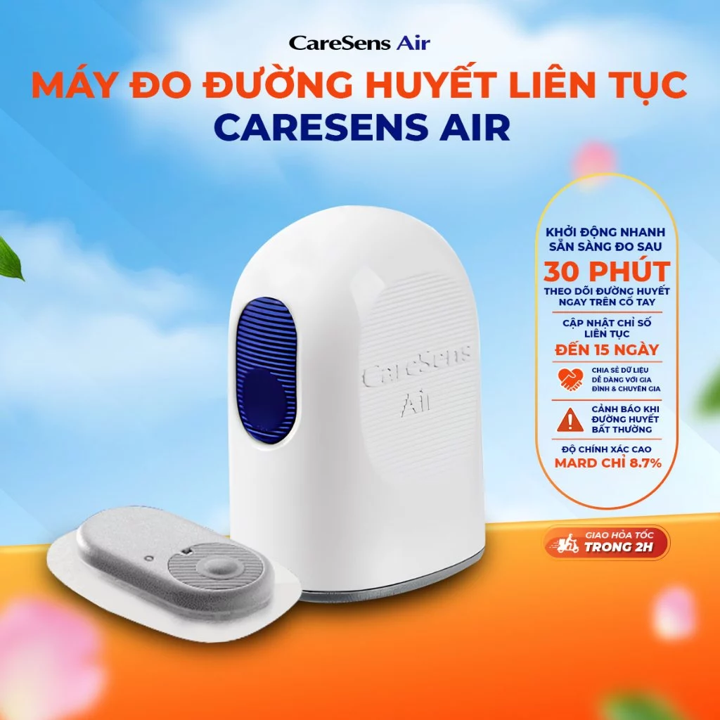 Máy Đo Đường Huyết Liên Tục CareSens Air ISEN-S CGM Theo Dõi 15 Ngày Kết Nối Điện Thoại & Đồng Hồ Thông Minh