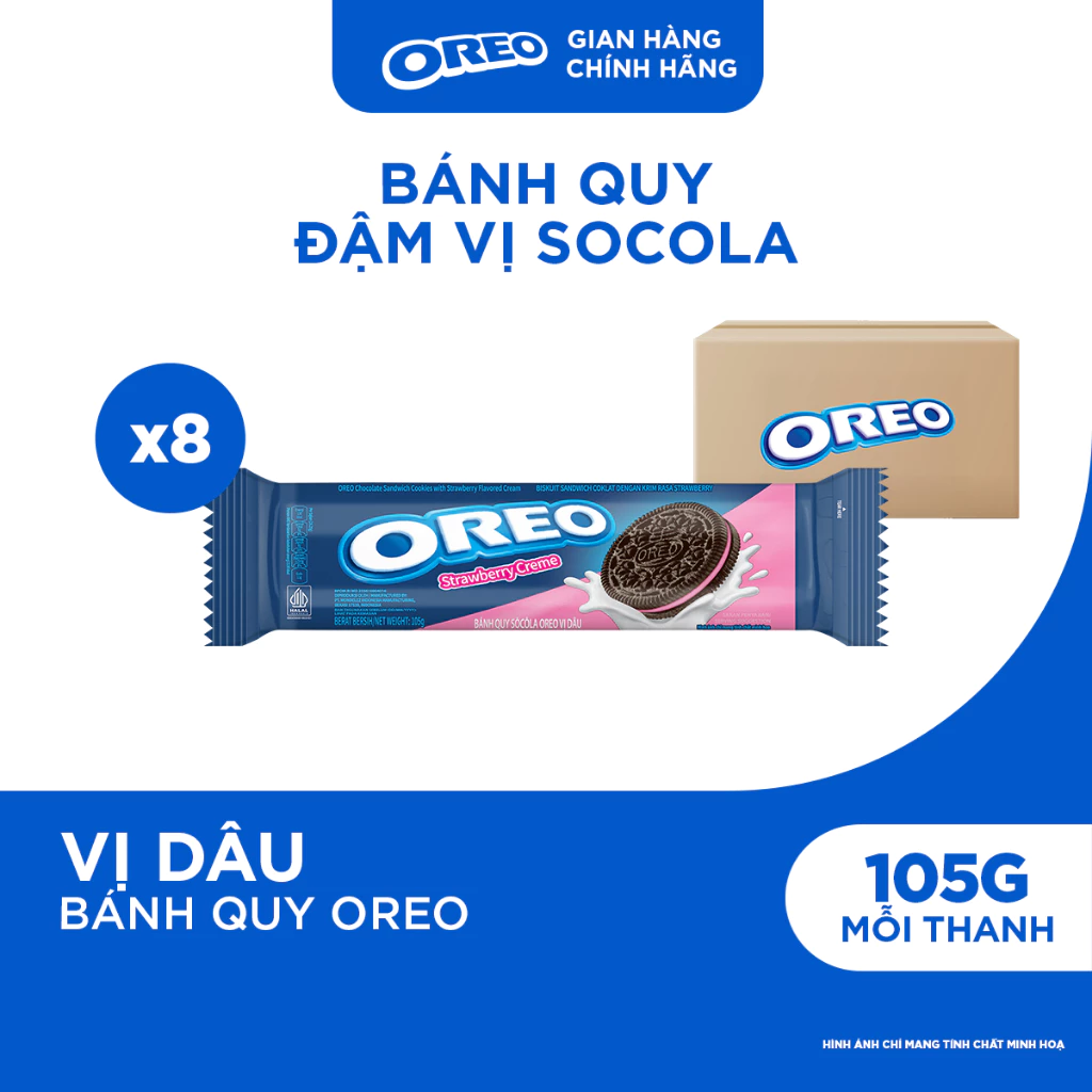 Combo 8 Thanh Bánh Quy Oreo Với Kem Vị Dâu 105g