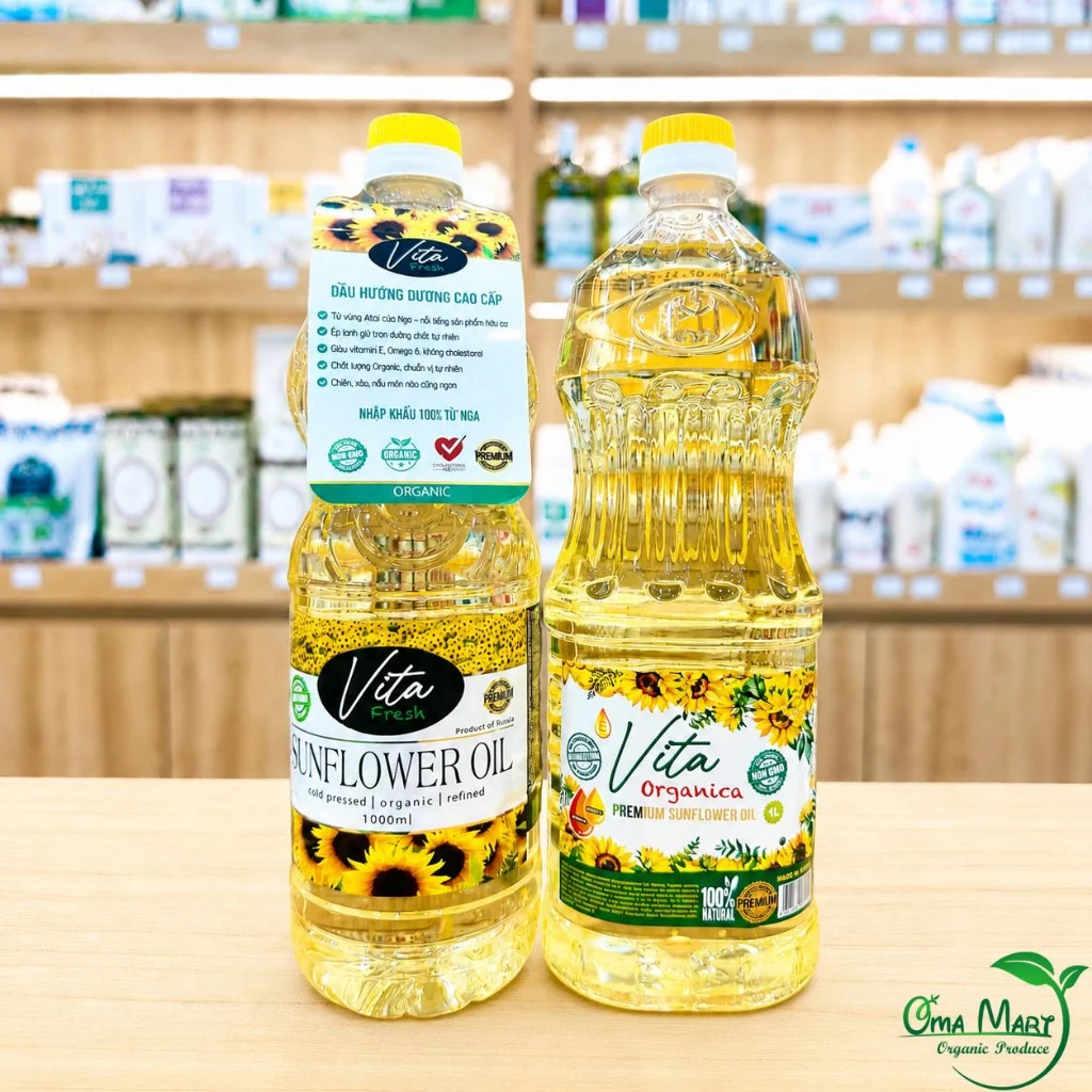 Dầu Ăn Hướng Dương Cao Cấp Vita 1 lit - Giàu Vitamin E, Tốt Cho Tim Mạch & Sức Khỏe