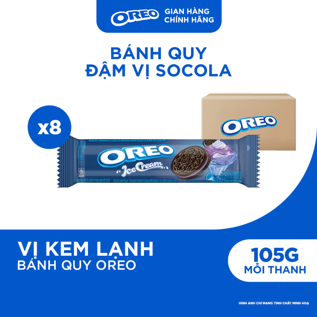 Combo 8 Thanh Bánh Quy Oreo Vị Kem Lạnh Việt Quất 105g