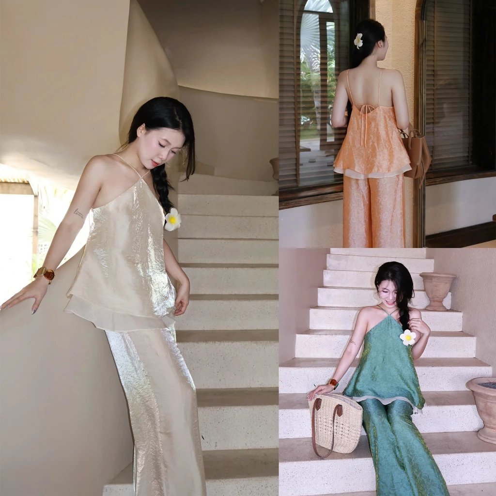 LYC FASHION - LIÊN HƯƠNG Set Yếm Cột Dây Kèm Quần Ống Rộng