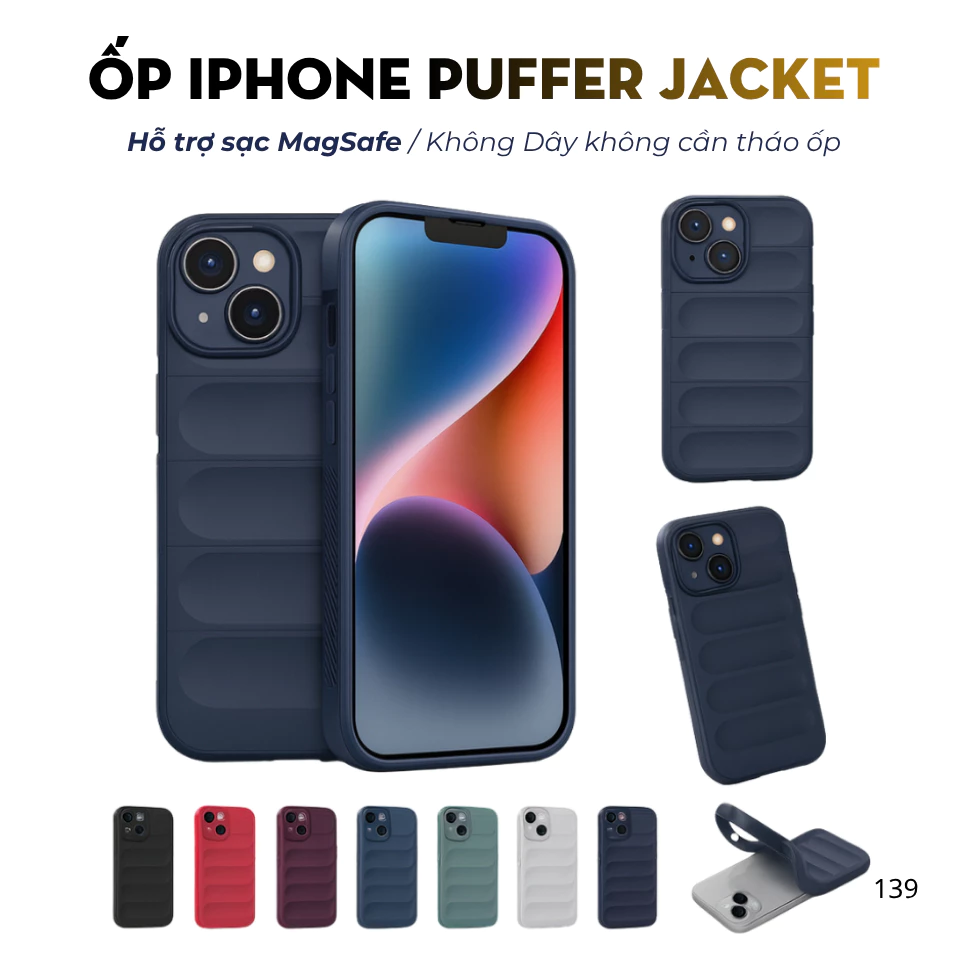 Ốp Lưng iPhone 17 16 15 14 13 12 Pro Max Plus Kiểu Dáng Puffer Áo Phao Đệm Khí Chống Sốc Bảo Vệ Camera