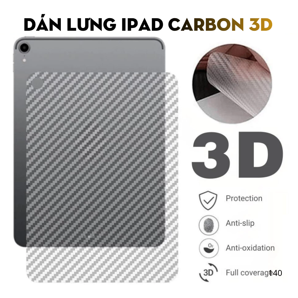 Miếng Dán Lưng iPad Vân Carbon 3D Chống Xước Tản Nhiệt Cho Pro 11 12.9 Air 4 5 6 Gen 9 10 Mini 6