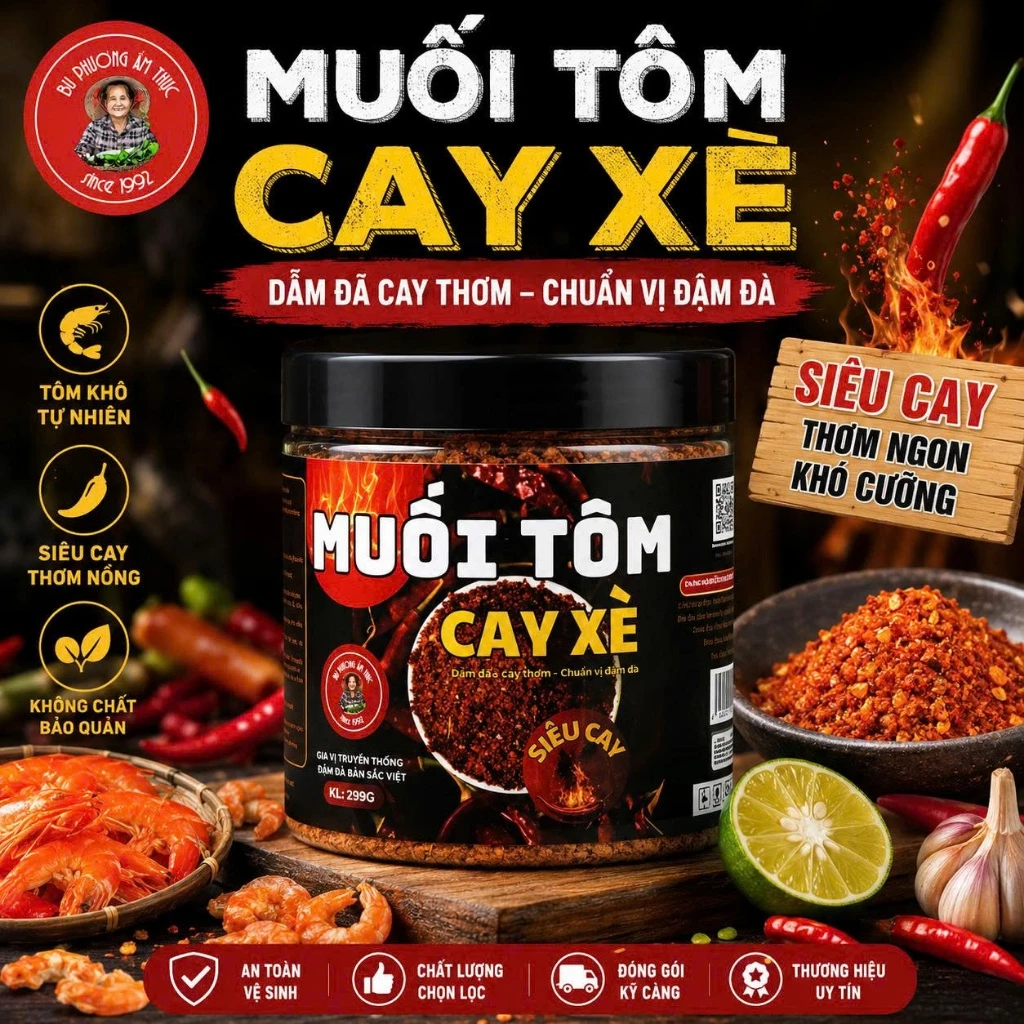 Muối Tôm Cay Xè - Thương Hiệu Bu Phương Ẩm Thực (Chấm, Ướp: Các Loại Quả, Hải Sản, Đồ Nướng)