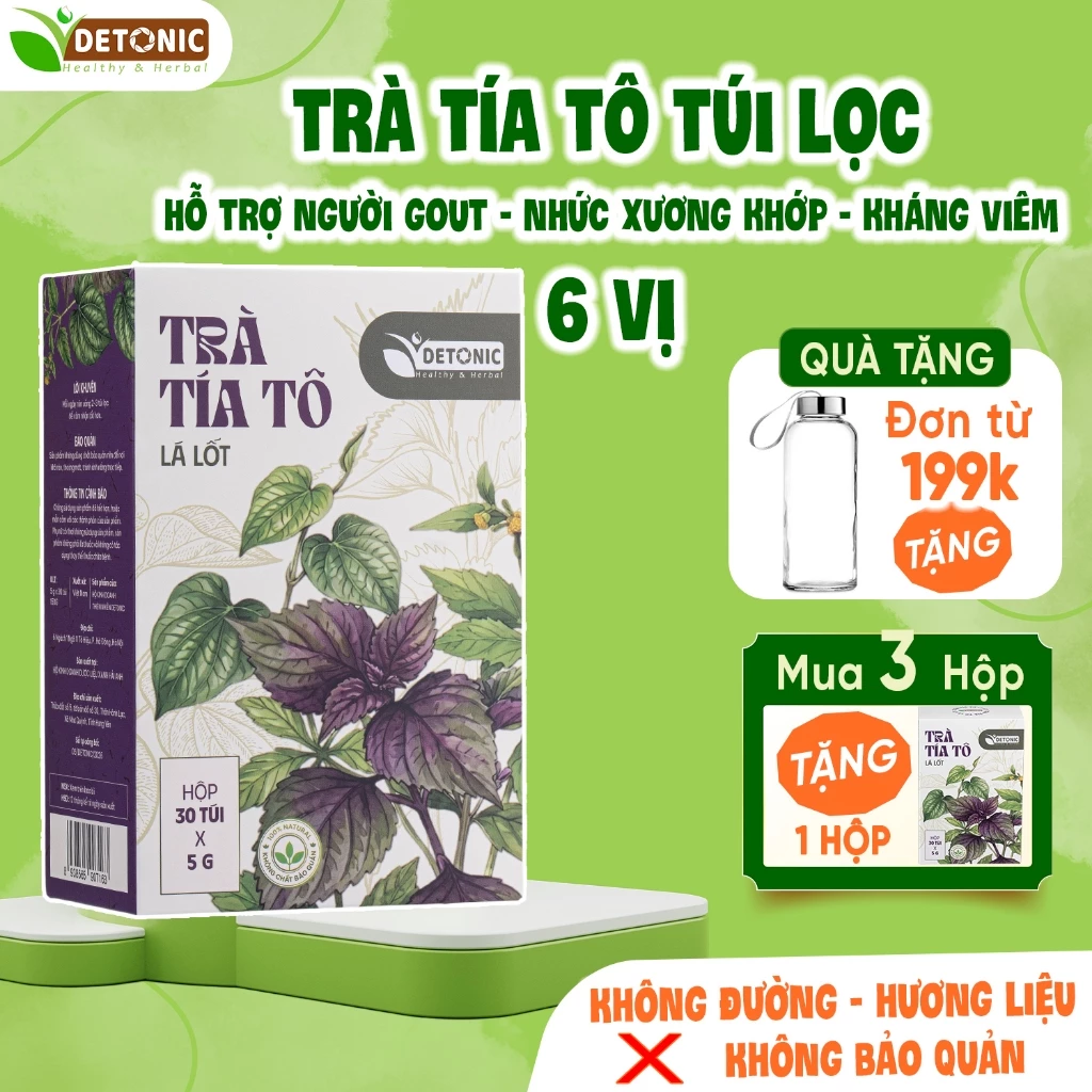 Trà tía tô DETONIC hỗ trợ cho người bệnh gout, làm đẹp da, giải cảm, nguyên liệu thiên nhiên