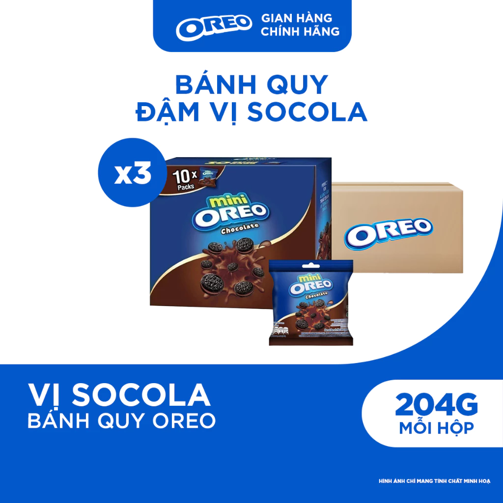 Combo 3 Hộp Bánh Quy Oreo Mini Với Kem Vị Sôcôla 204g