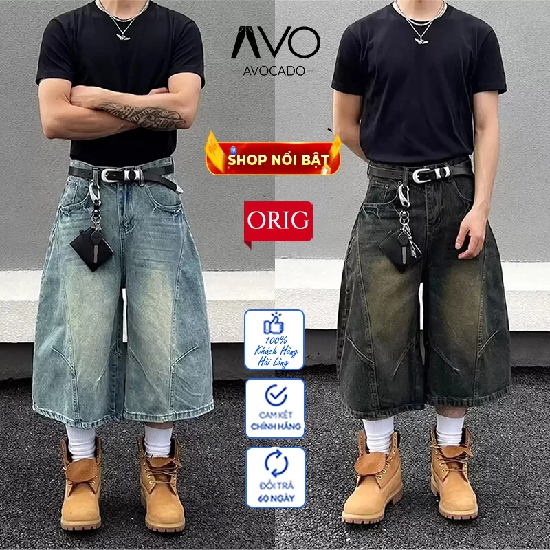 Quần Wide Leg Short Jeans Avocado Nam Nữ Ống Cong Rộng, Quần Jeans Short Lửng Phong Cách Cá Tính