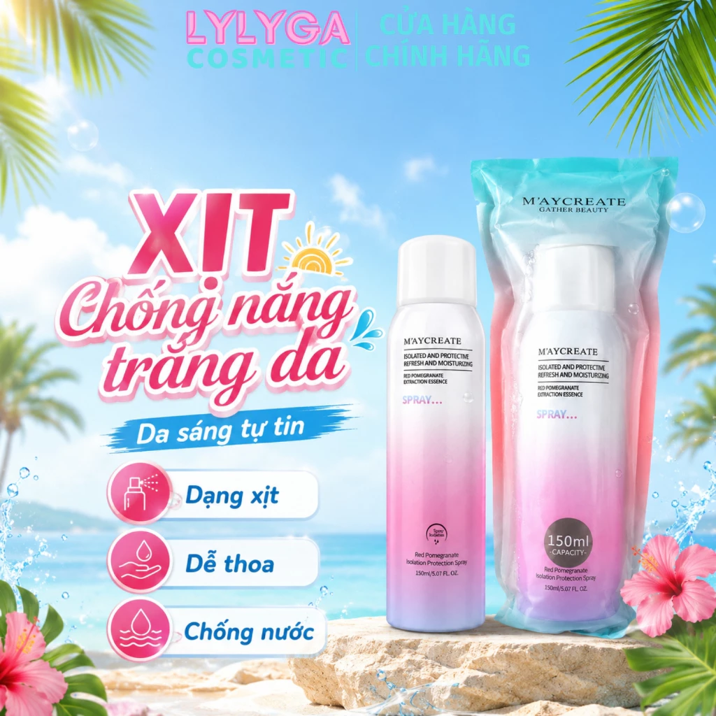 Chống Nắng Maycreate 150ml - Xịt chống nắng trắng da, Nâng tone da sáng hơn, kem chống nắng trắng da toàn thân CN02