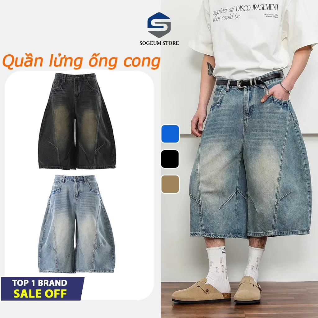 Quần Short SỌT Đùi jeans Bò Lửng Ống Cong Nam Nữ cao cấp Vintage Sogeum