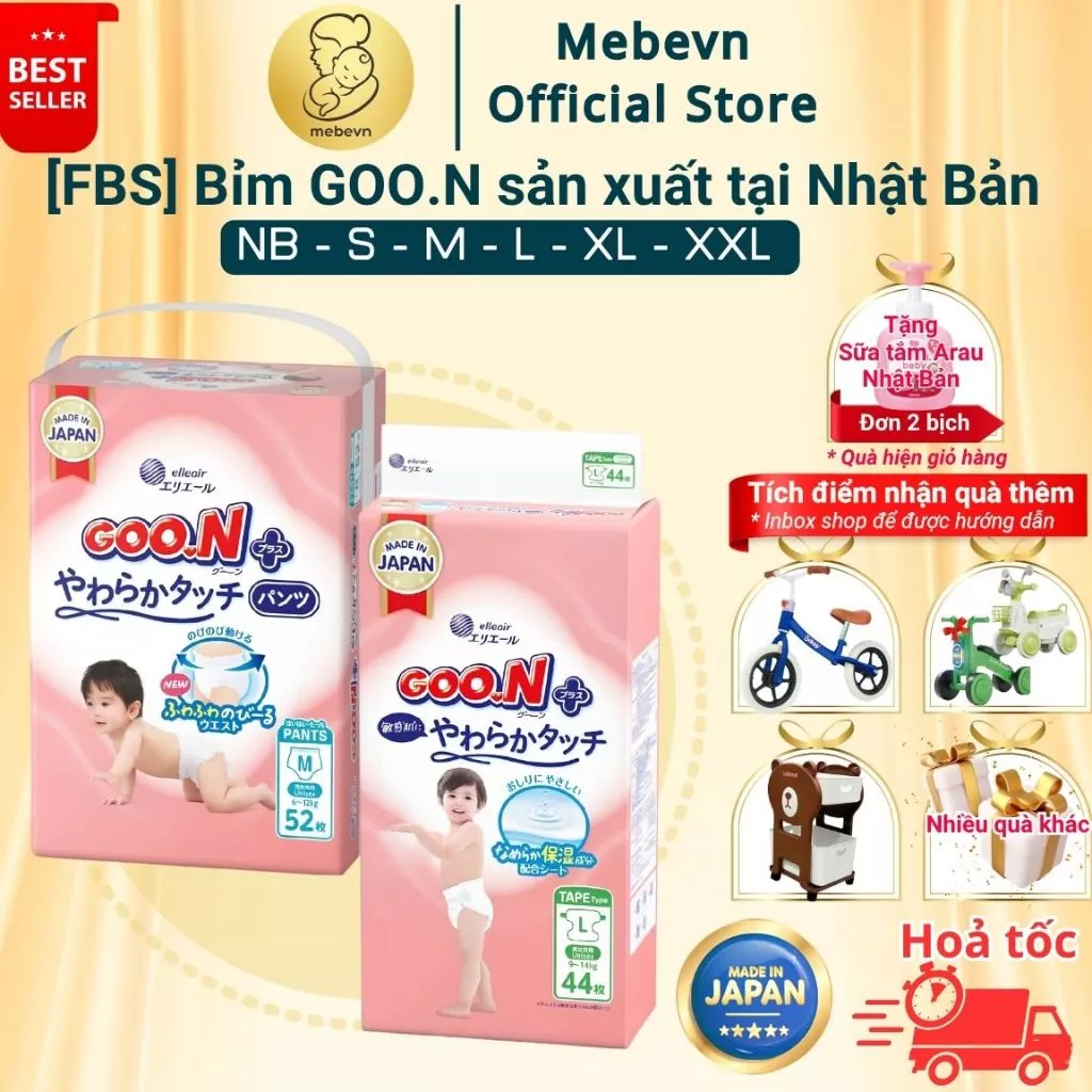 [FBS] Tã/ Bỉm Goon sản xuất tại Nhật cao cấp, bỉm Goon siêu thoáng khí, thấm hút tốt xuyên đêm
