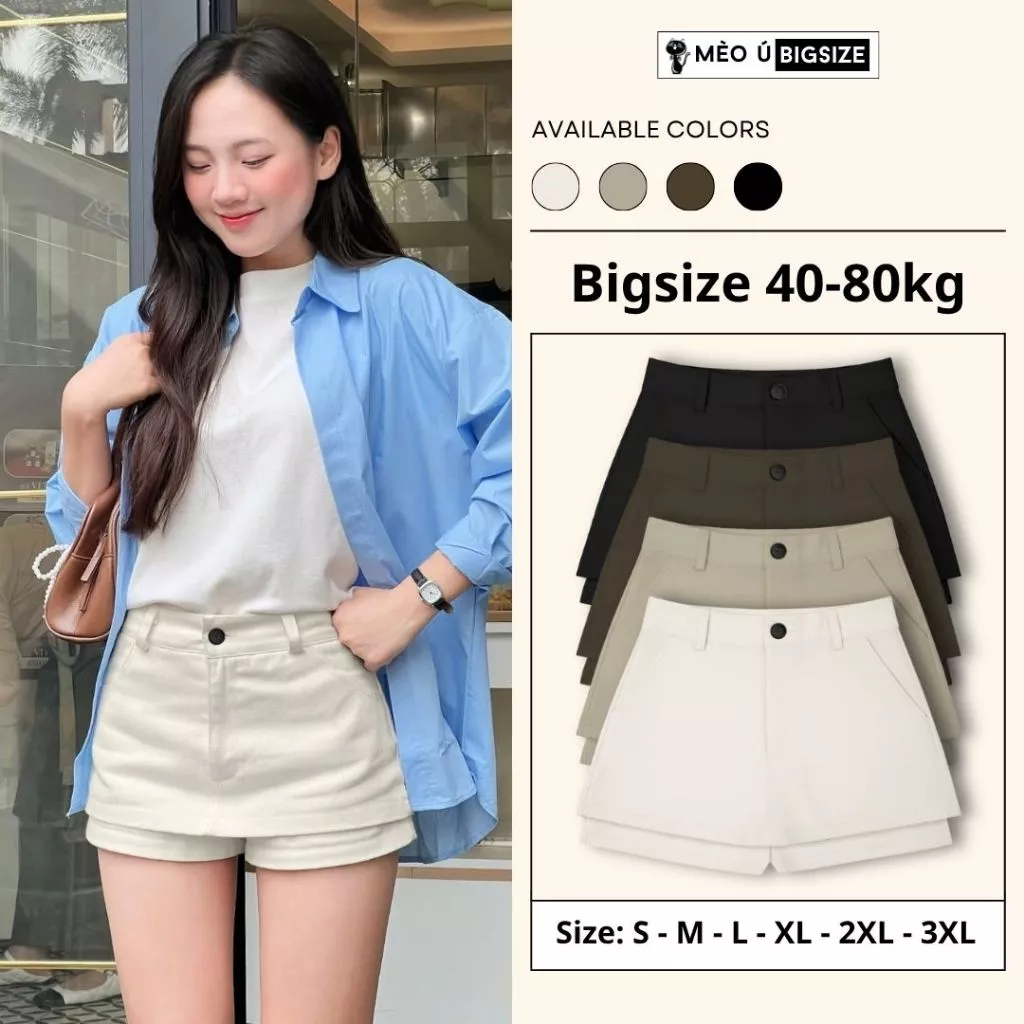 Quần váy kaki nữ BIGSIZE Mèo Ú chân váy ngắn chữ A cạp cao có túi phong cách basic thanh lịch Hàn Quốc 581
