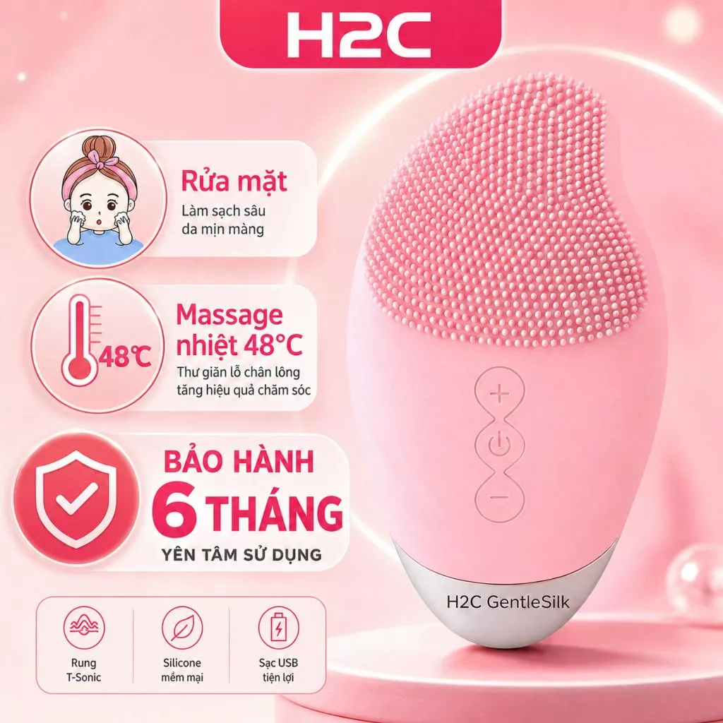 Máy rửa mặt silicon, massage mắt, làm ấm giảm nhăn bọng mắt h2c