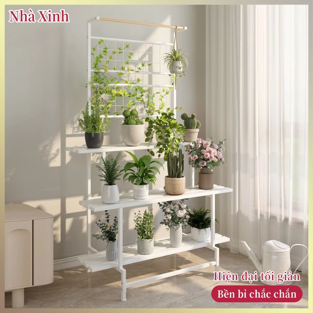 Kệ sắt đặt cây nhiều tầng lớn đặt sàn phòng khách ban công để chậu cây trầu bà trang trí nhà