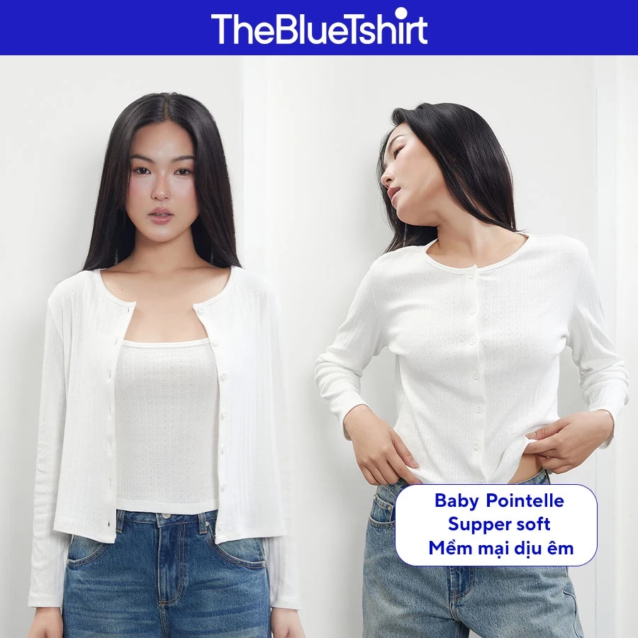TheBlueTshirt - Áo Cardigan Nữ Cotton Pointelle Tay Dài Cài Nút Hoa - Pointelle Cardigan