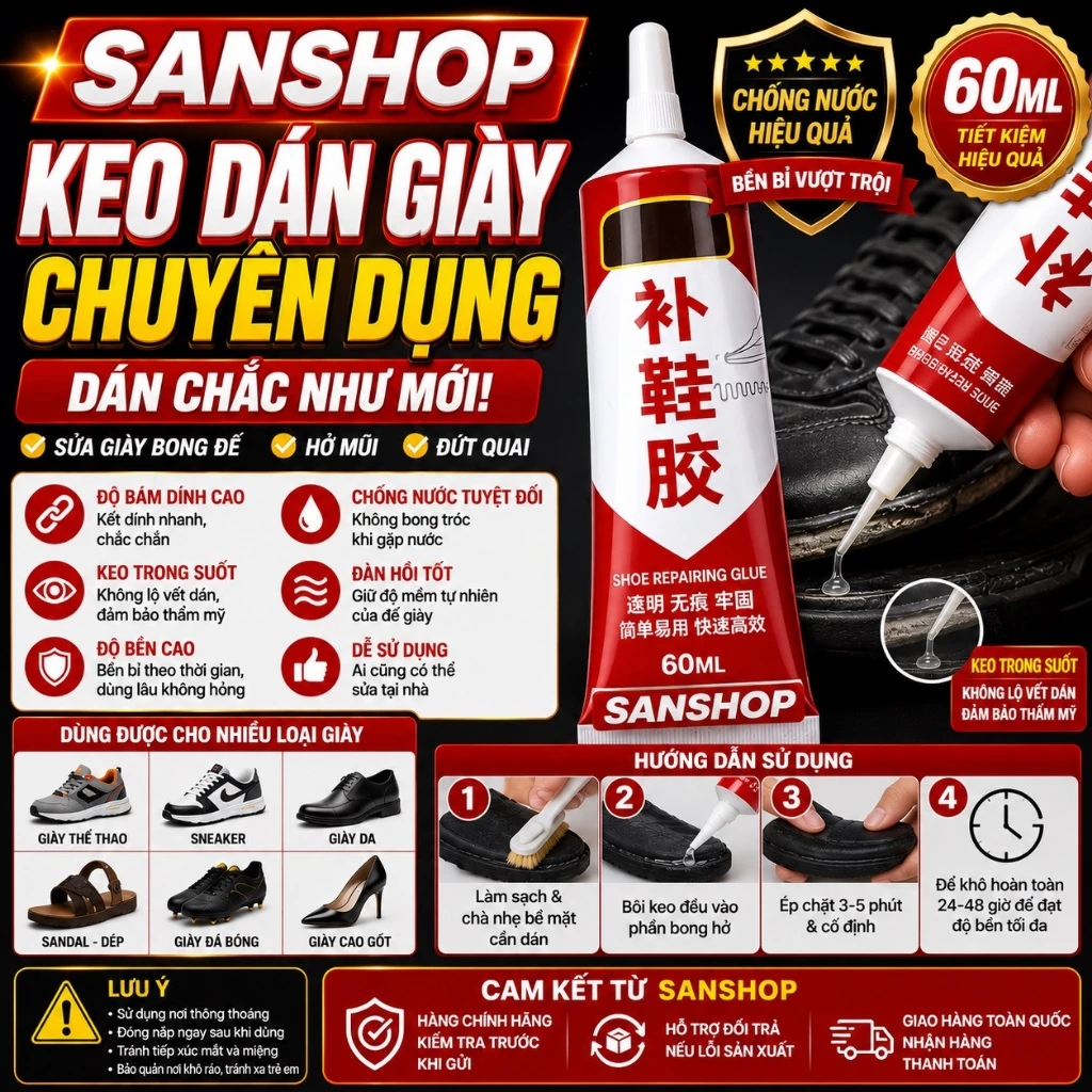 Keo Dán Giày Siêu Chắc 60Ml Đá Bóng Thể Thao Chống Nước Sanshop