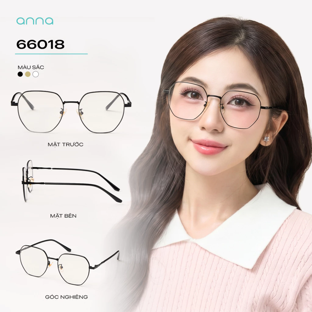 Gọng kính thời trang nữ ANNA dáng tròn chất liệu kim loại mỏng nhẹ chắn chắn 66018