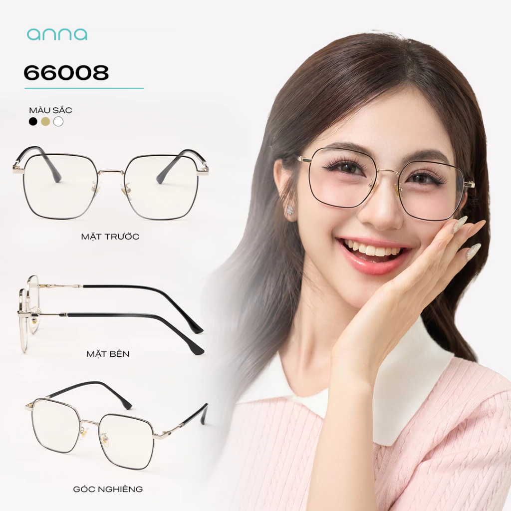 Gọng kính thời trang nam nữ ANNA dáng vuông chất liệu kim loại mỏng nhẹ chắc chắn 68008