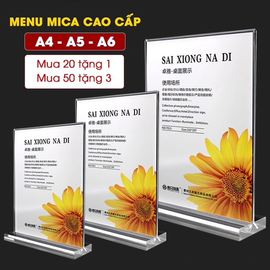 Bảng mica, Bảng mica để bàn, Bảng quét mã QR Code, Bảng menu mica trong suốt 2 mặt A4, A5, A6