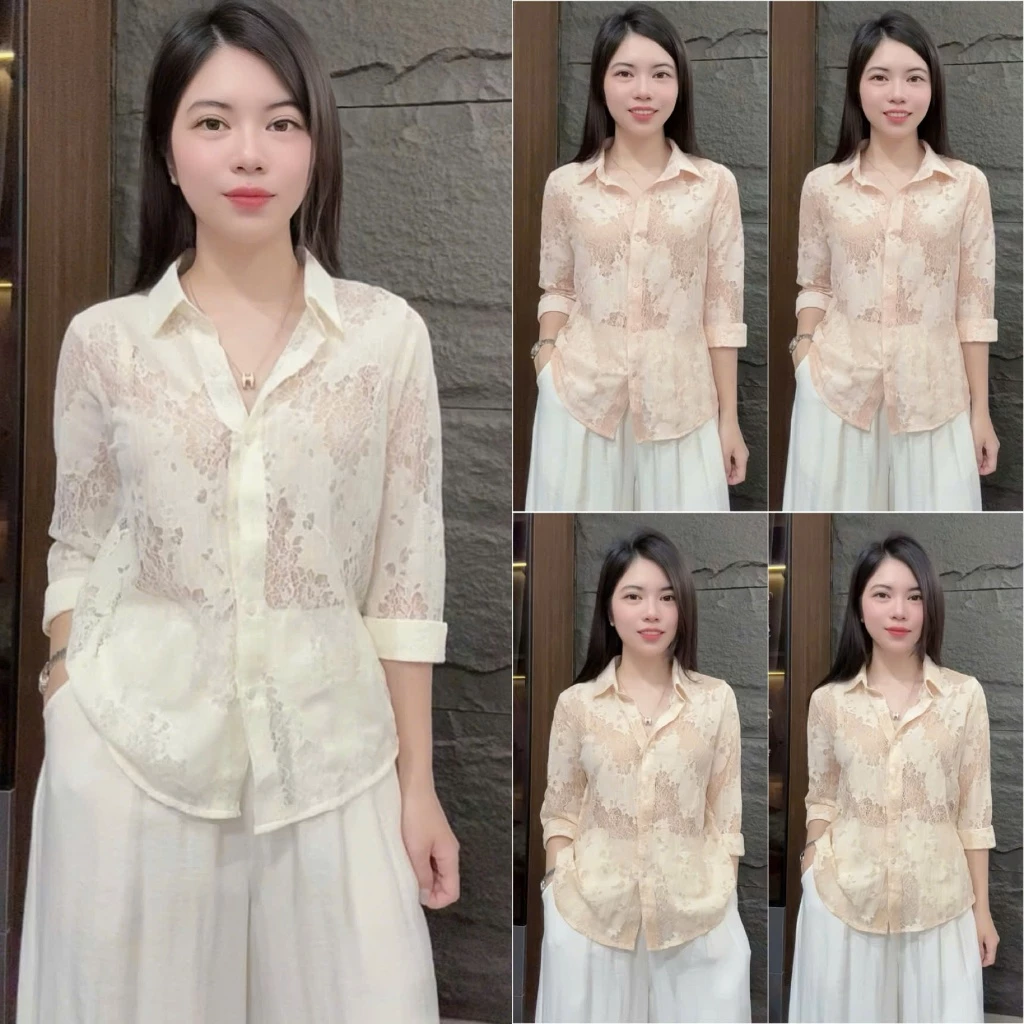 HT39 (TẶNG QUÂY). Áo Ren Tay Dài Size 40-70kg Chất Liệu ren Mềm Nhẹ Mát Hạn Chế Nhăn Phong Cách Thoải Mái