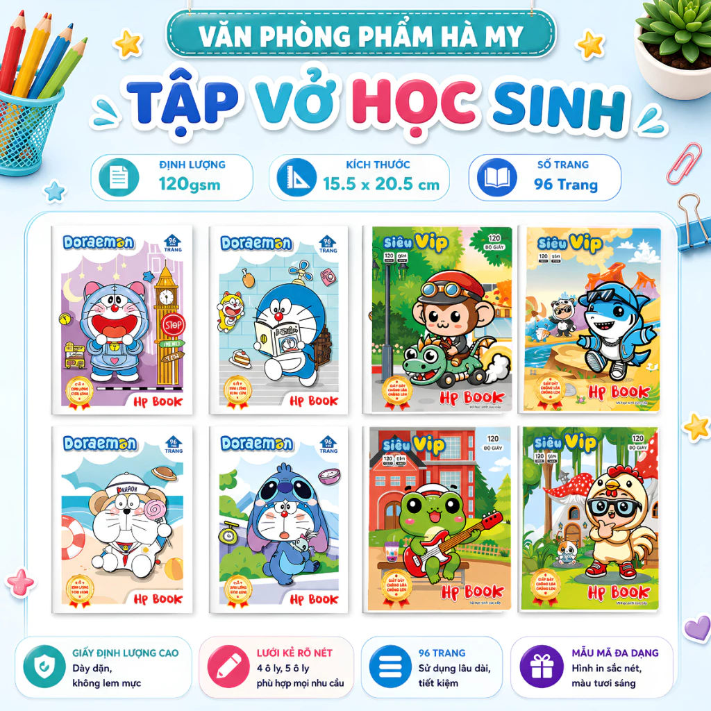 Combo 5 Quyển Tập Vở Học Sinh Cao Cấp 96 Trang 120GSM Giấy Rất Dày