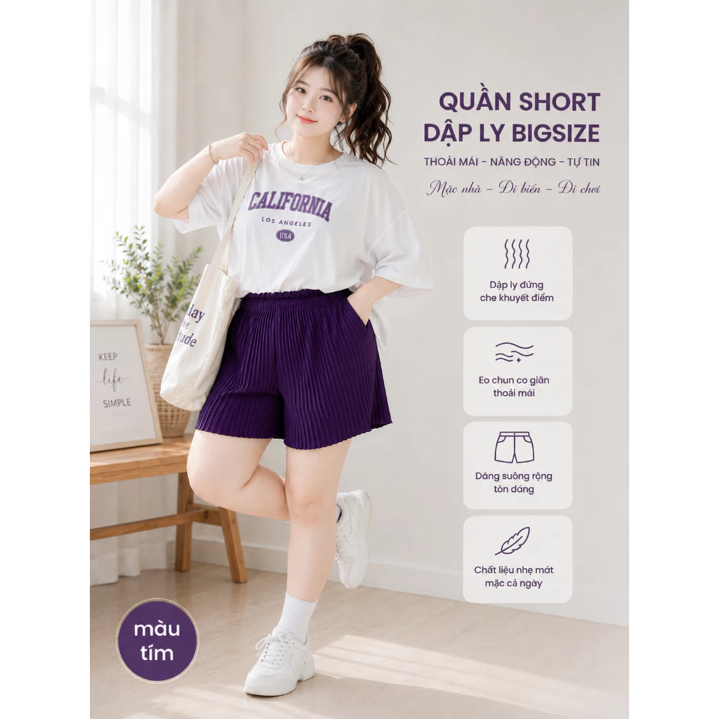 Quần short nữ bigsize dập ly có túi form rộng 7 màu size 50-100kg mặc đi chơi đi làm