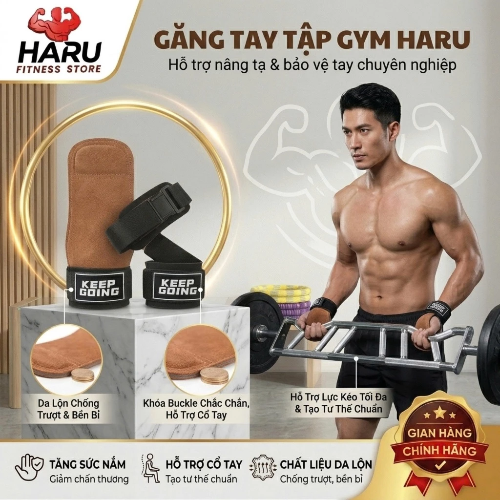 Găng Tay Gym Haru Trợ Lực Tránh Chấn Thương, Hỗ Trợ Deadlift, Kéo Xà, Tập Tạ, Gym, Boxing HR29