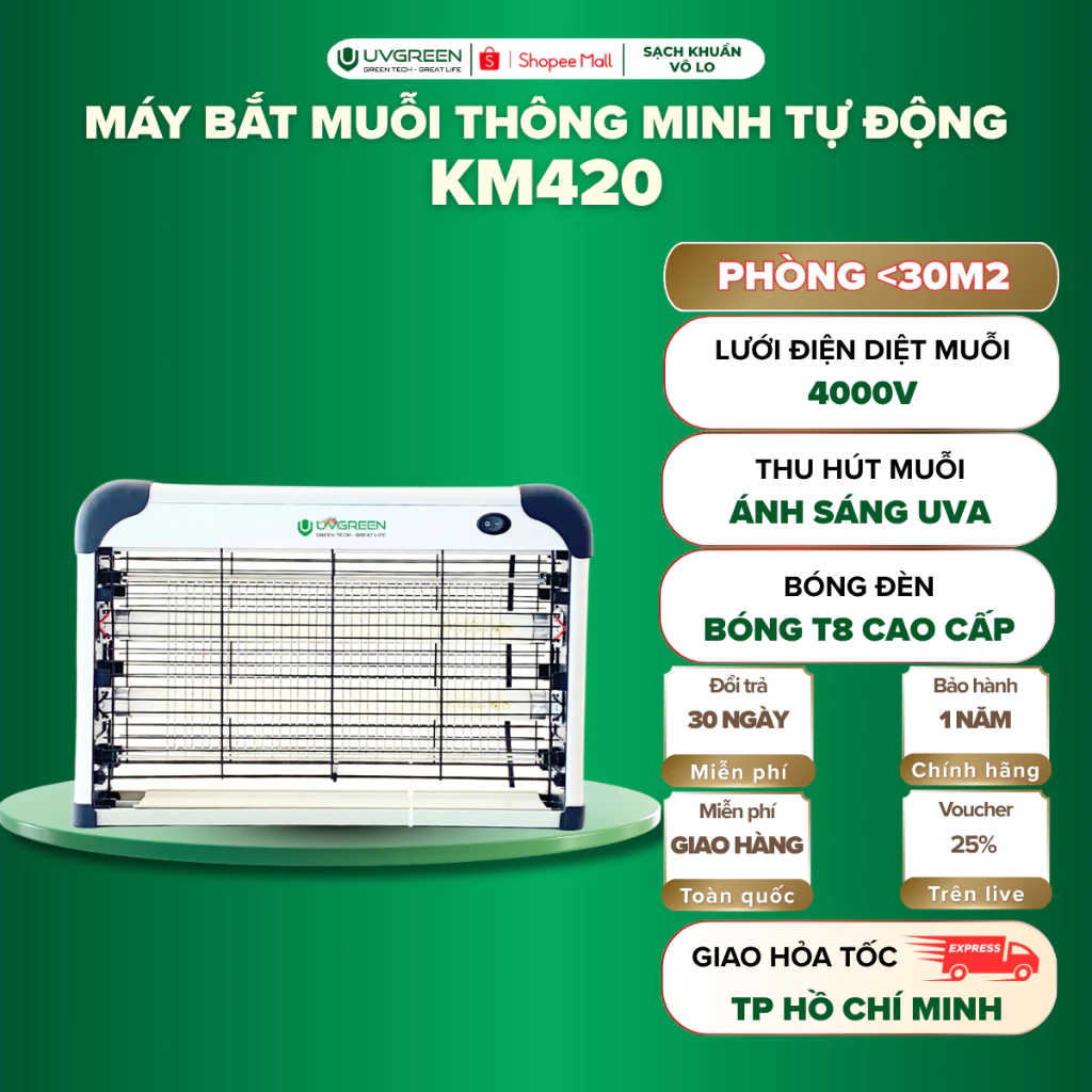 Máy Bắt Muỗi, Ruồi Và Côn Trùng Thông Minh UVGREEN KM400 Series Công Suất 20-40W, Hiệu Quả Đến 80m2