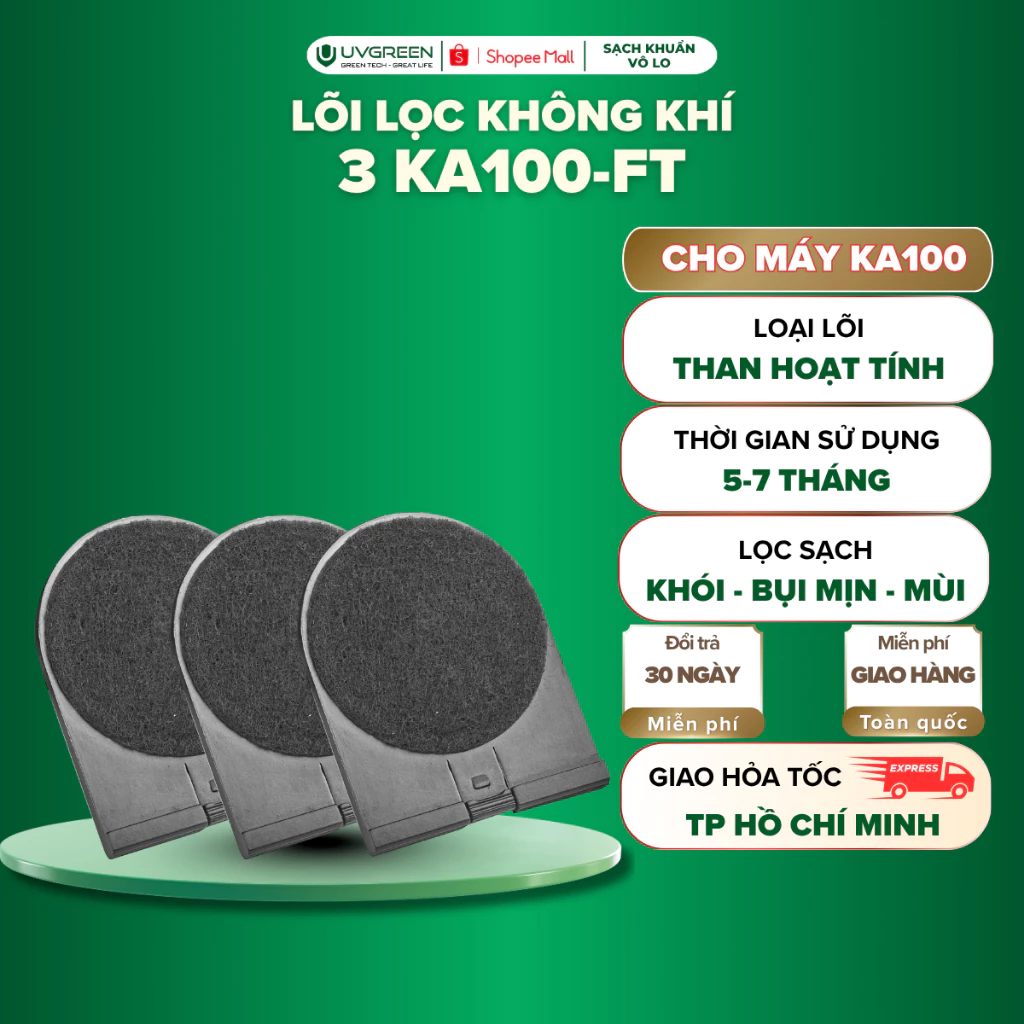 Combo 3 Màng Lọc Máy Lọc Không Khí UVGREEN KA100, Lọc Bụi Mịn PM2.5, Hút Mùi Hiệu Quả