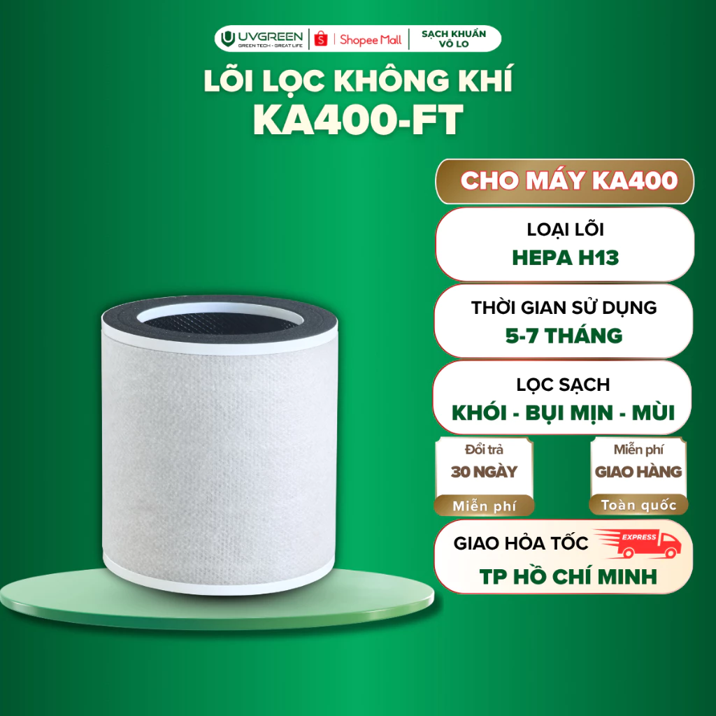 Màng Lọc Cho Máy Lọc Không Khí UVGREEN KA400, HEPA H13 3 Lớp, Lọc Bụi Mịn PM2.5, Hút Mùi Hiệu Quả