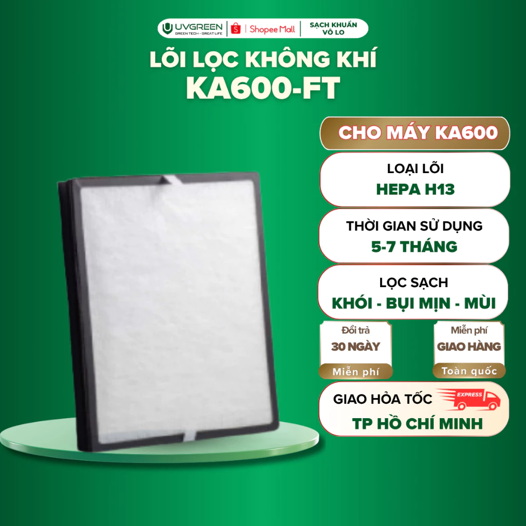 Màng Lọc Máy Lọc Không Khí UVGREEN KA600, HEPA H13 3 Lớp, Lọc Bụi Mịn PM2.5, Hút Mùi Hiệu Quả