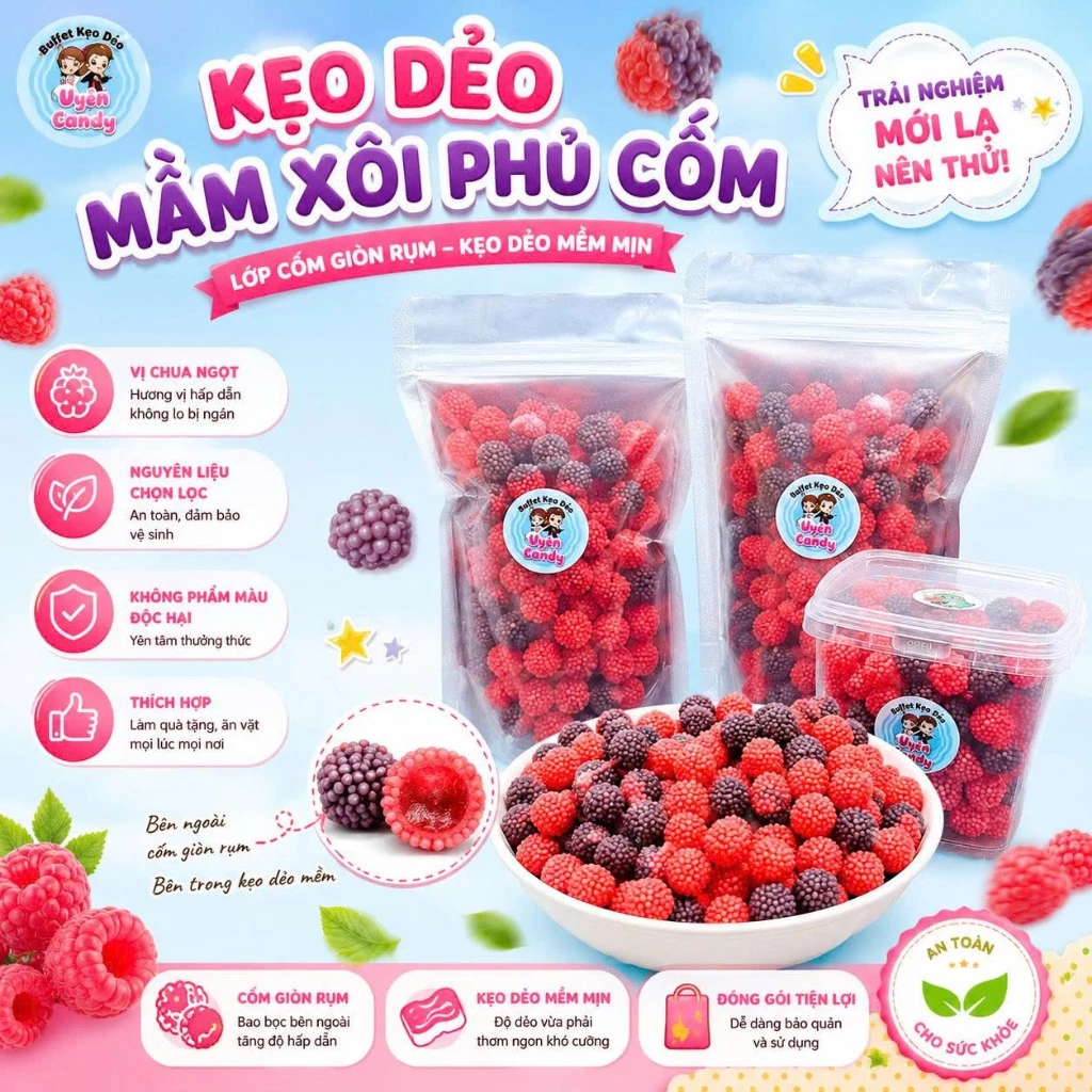 Kẹo Mâm Xôi Phủ Cốm Siêu Hot Hit, Bên Ngoài Giòn Rụm-Trong Dẻo Thơm, Trải Nghiệm Mới Lạ Nên Thử